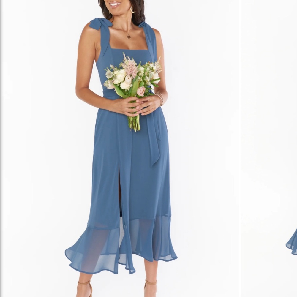 Show Me Your MuMu Blue Midi Dress with Bow Straps